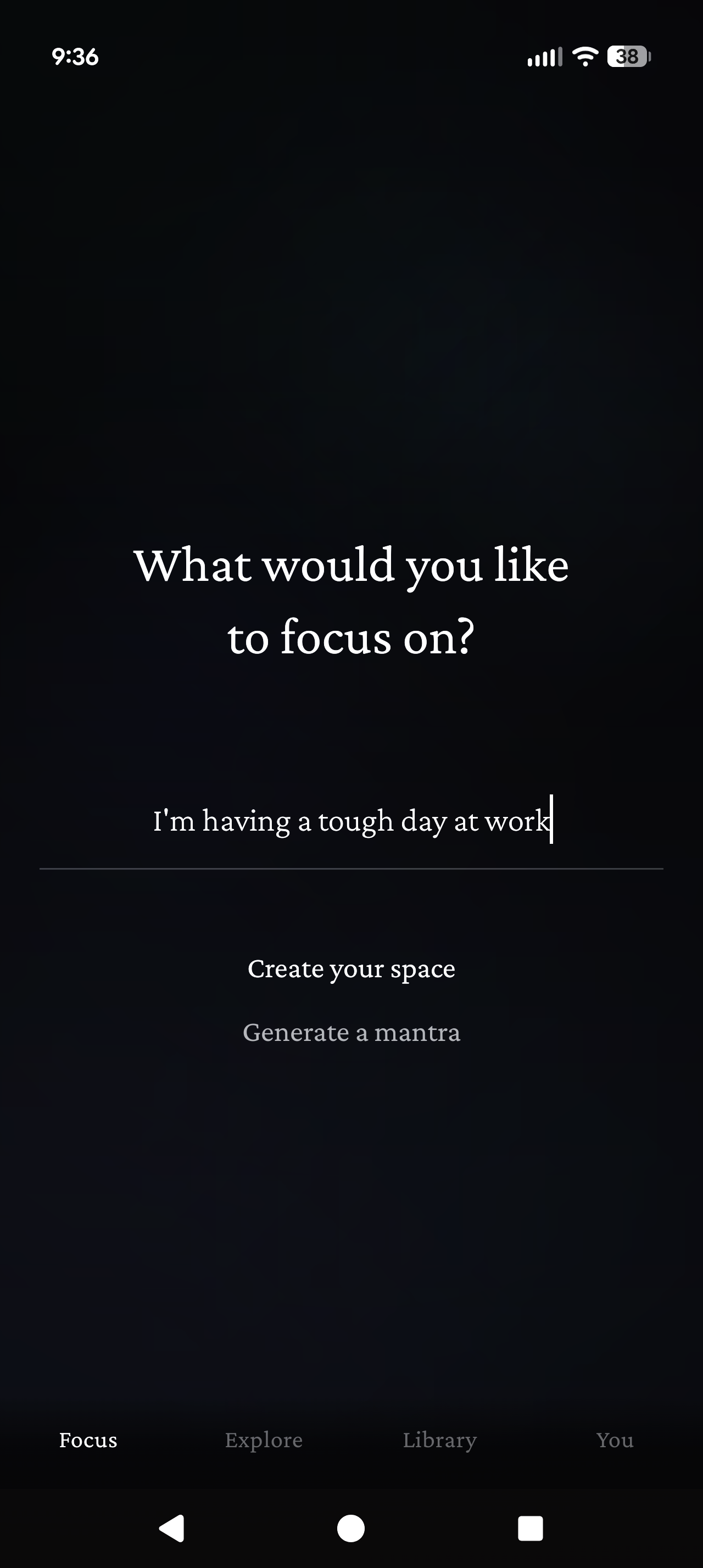 Set your intention screen